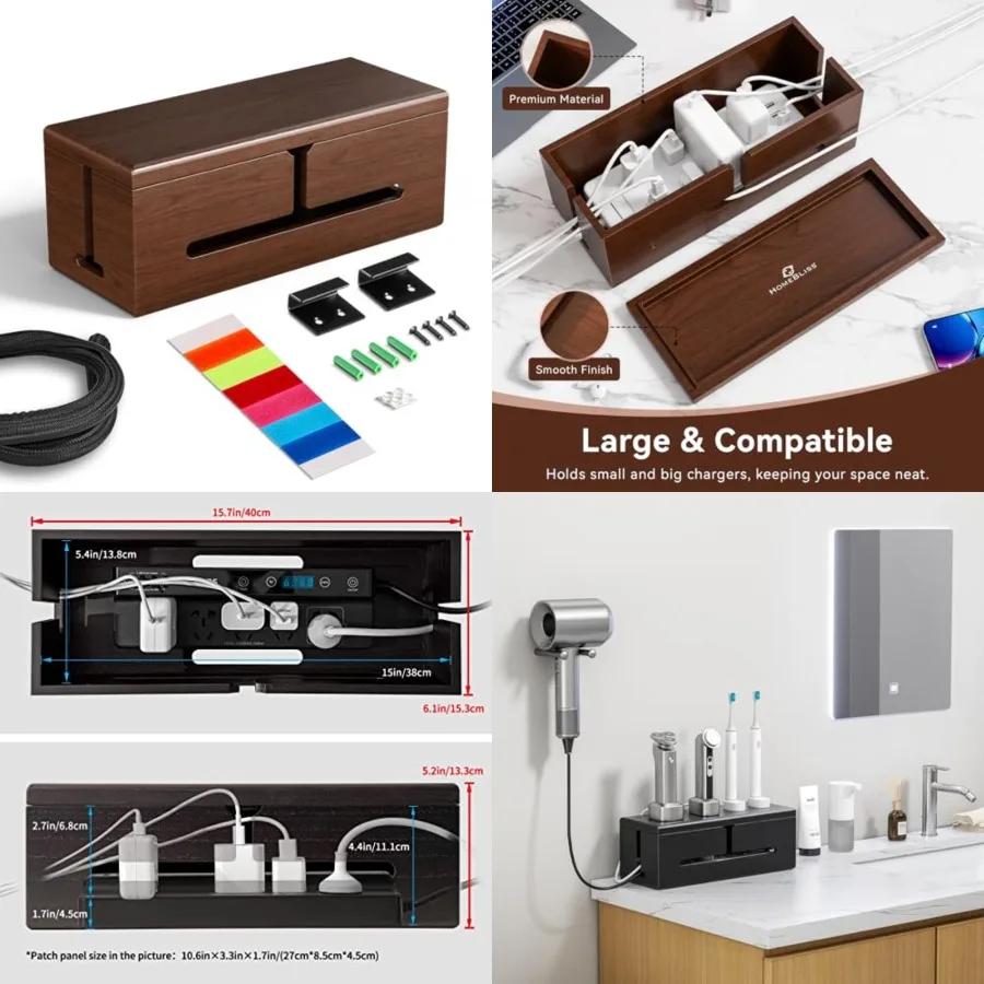 

Large Cable Management Box-Stylish Wire Organizer, Wire Concealer and Wire Management Box-Wire Management Box with Protective S