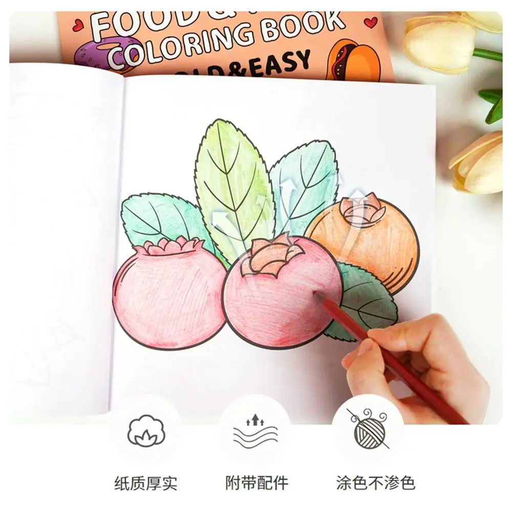 Imagem -03 - Mini Food Fruit Coloring Book Brinquedo Montessori Criativo Pintura Aquarela Faça Você Mesmo Pocket Guache Graffiti Book