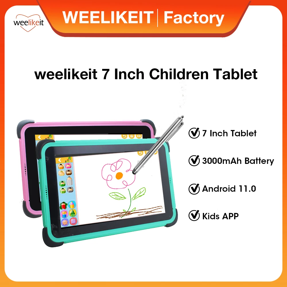 Weelikeit Tablet Educacional para Crianças, 7 ", 1024x600, IPS, Android 11.0, 2GB, 32GB, Estudo, Estudantes