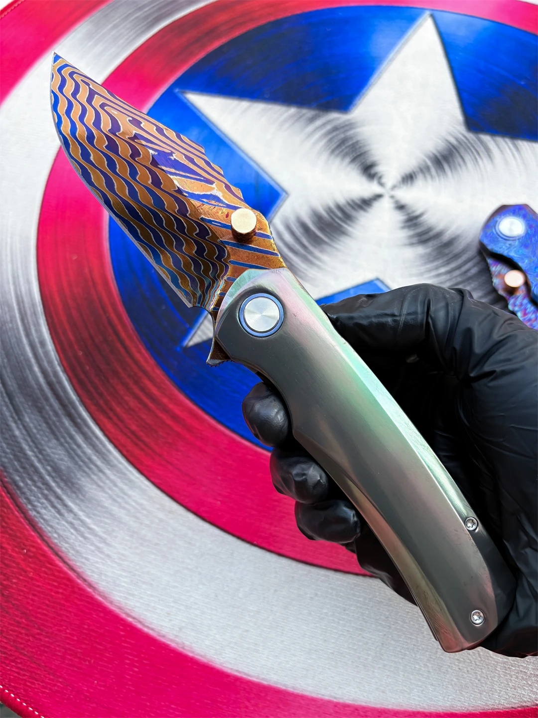New Copper Damascus Steel Pocket Knife Zirconium Alloy Handle Camping Outdoor Fishing Hiking Rescue Defense Tool Gift