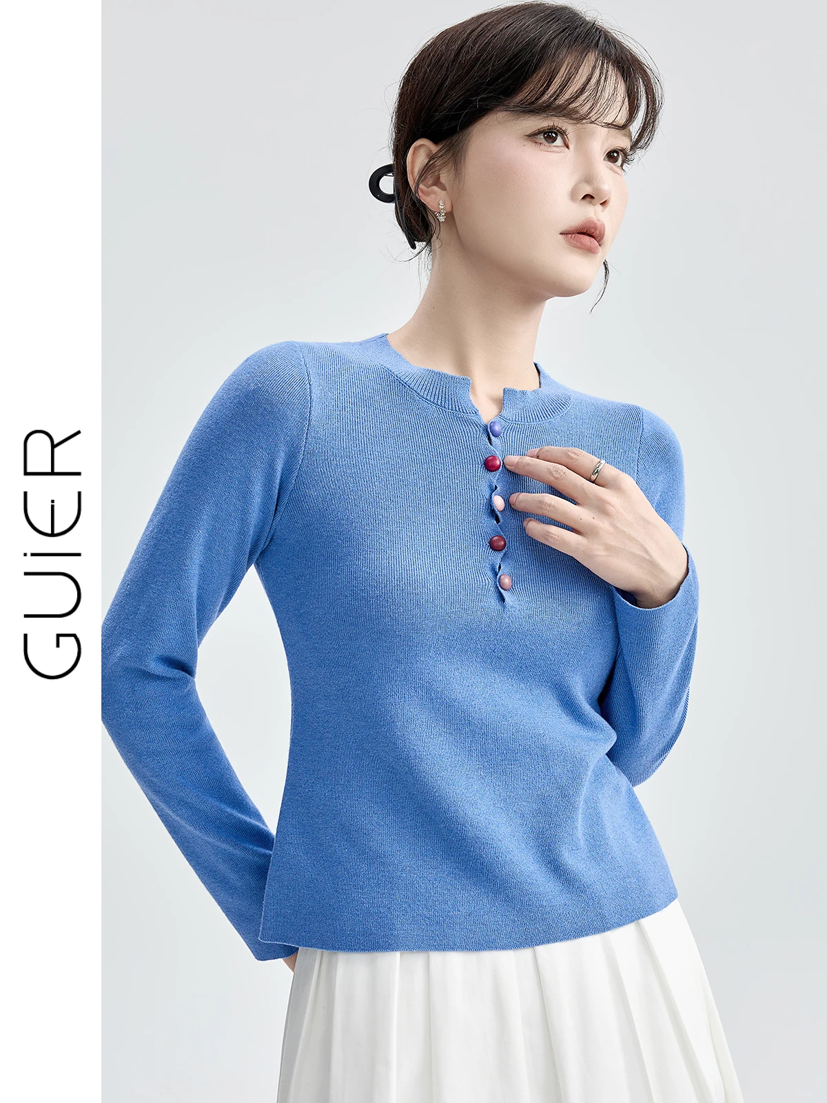 

Вязаный свитер женский приталенный с дизайном на плечах, осенний, новый, модный, с круглым вырезом, длинный топ