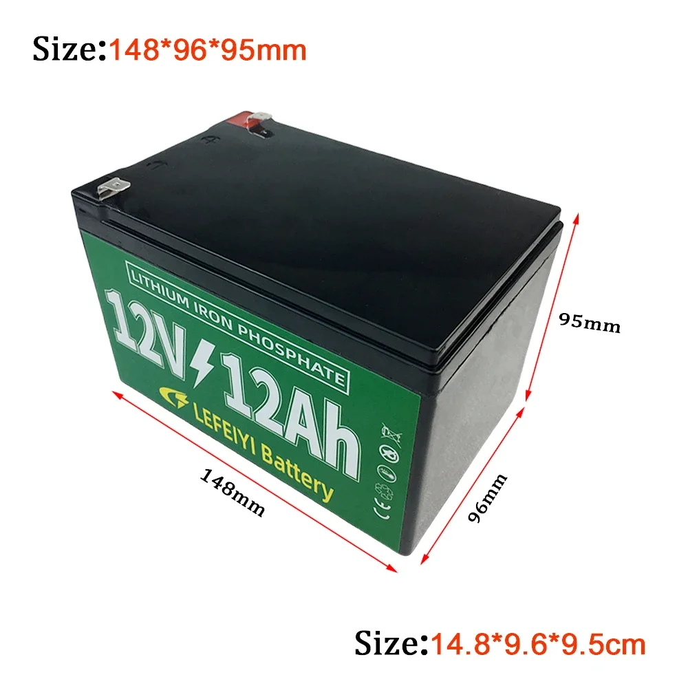 

Built-in BMS 12V 12AH LiFePo4 Battery Pack 12000mAh Lithium Iron Phosphate Battery 12.8V for Kid Scooter Boat Motor Light