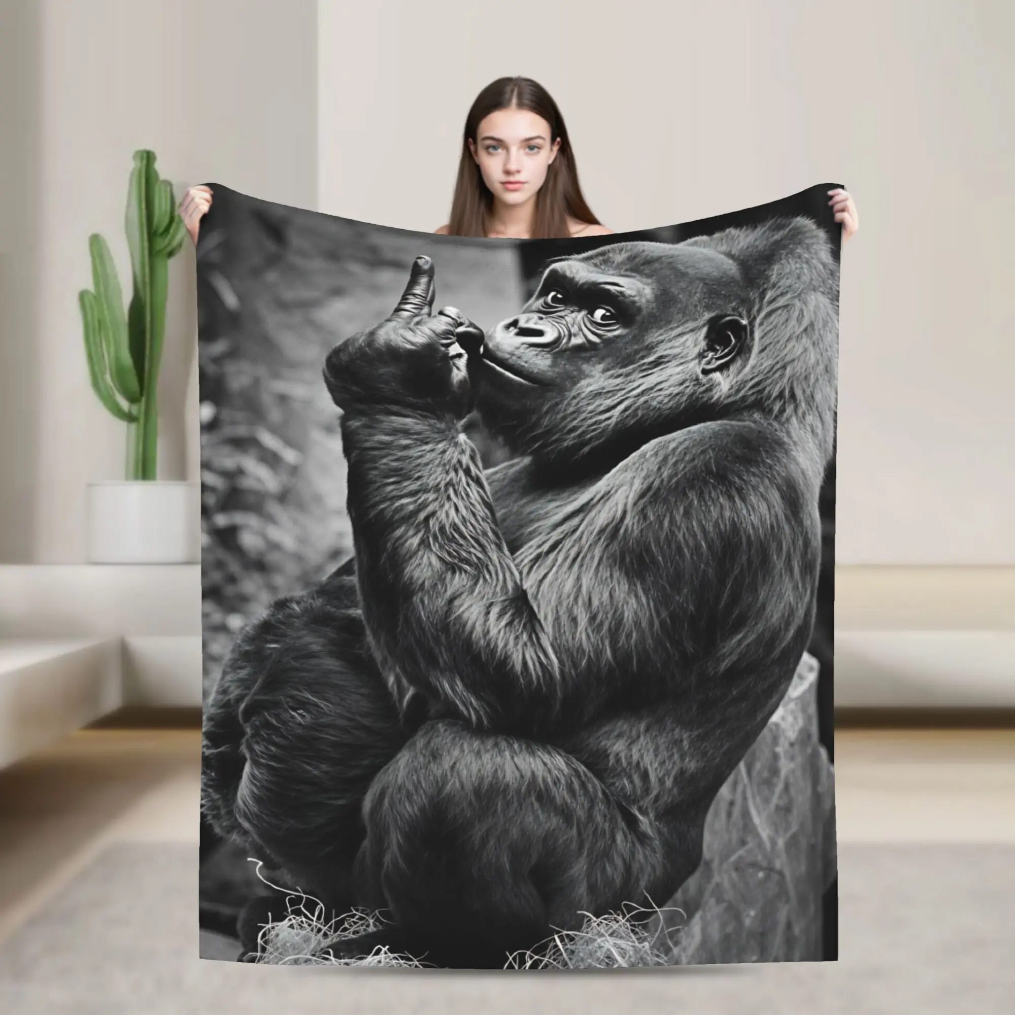 Gorilla Middle Finger  Super Soft Blanket  Travel Plush Throw Blanket Comfortable Outdoor Flannel Bedspread Sofa Bed Cover