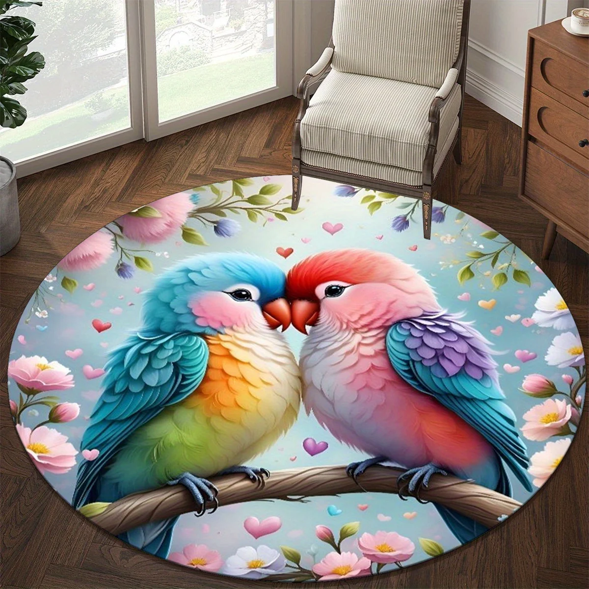 

1pc Cute bird round carpet non-slip round carpet, crystal velvet fabric, suitable for living room, bedroom, office decoration