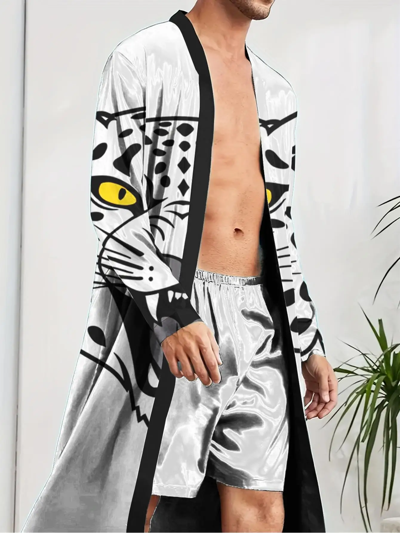 

1pc Men'S Robes 2026 Spring/Summer Sleepwear Robes 3D Printed Graphic Polyester Sleepwear Nightie for Men