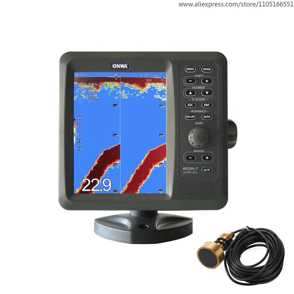 

ONWA KFISH -7 Marine fish Finder depth sounder sonar fish finder With Dual Frequency,with TRANSDUCERS