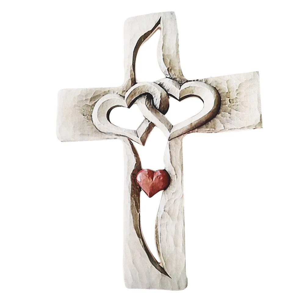 Log Carved Wooden Heart Wall Decor White 9.1x6.7in Timber Emotional Ornament Sign Cross Indoor Wooden Heart Tabletop Plaque