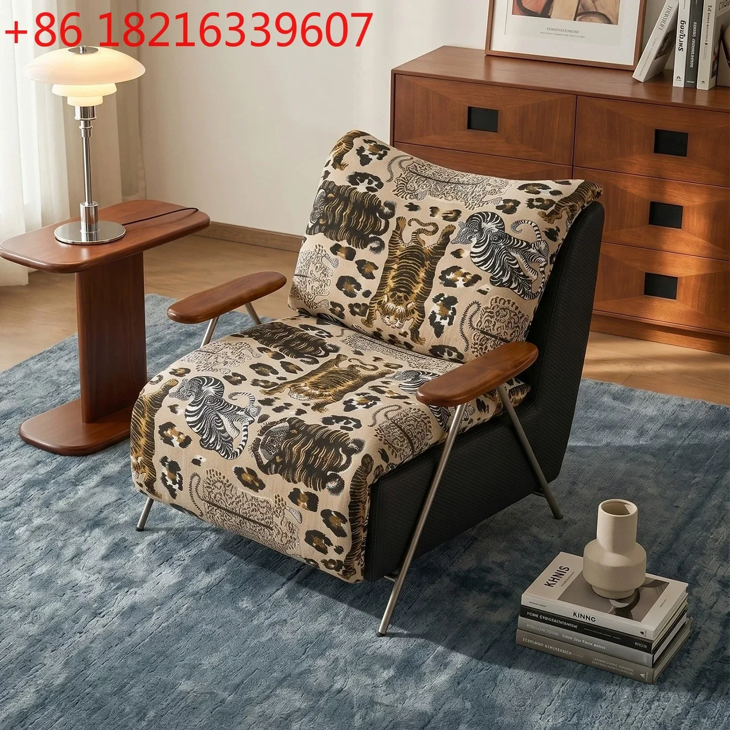 YAO medieval tiger pattern single personality designer retro living room stainless steel light luxury single leisure chair