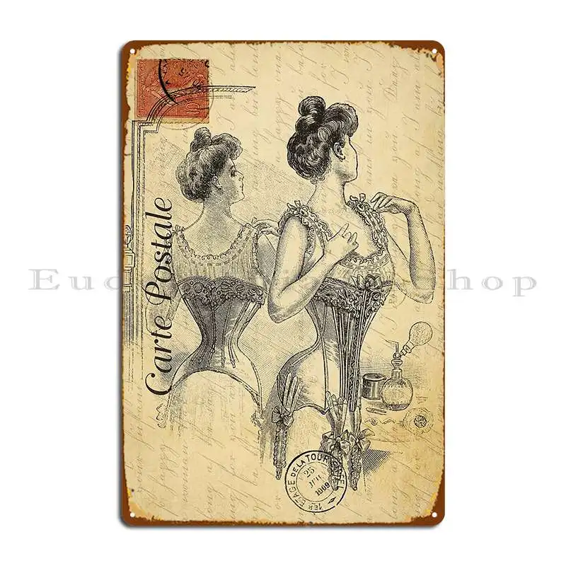 Vintage Postcard Woman Lingerie Metal Plaque Poster Designing Cave Design Wall Decor Party Club Tin Sign Poster