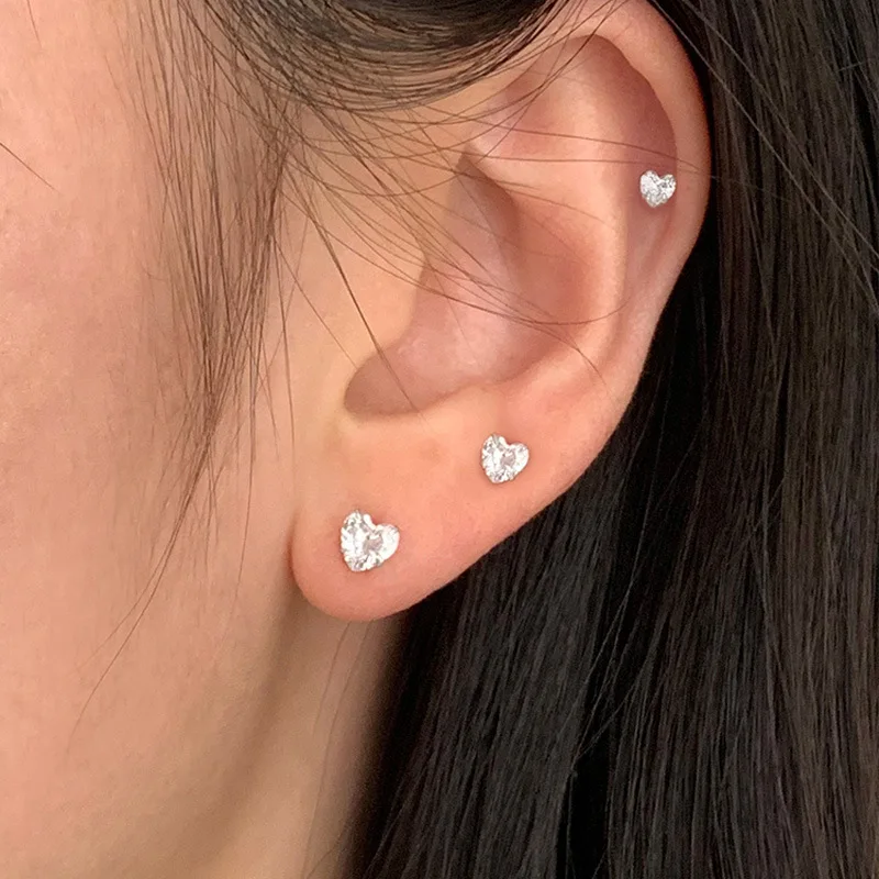 925 Sterling Silver 4/5/6mm Heart Stud Earrings For Women Piercing Earring Elegant Jewelry Vintage Accessories Jewellery