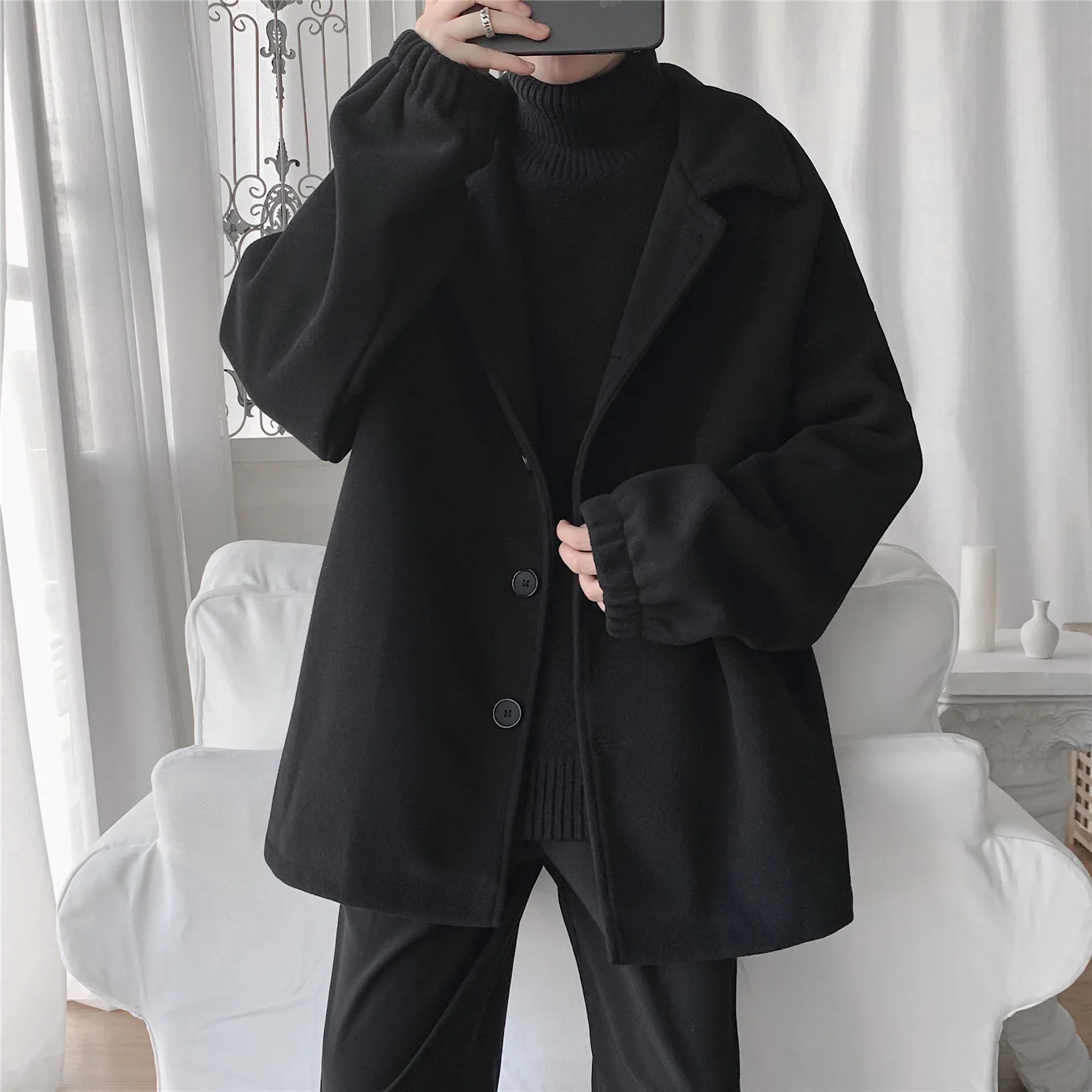 

Wool Blend Coat Men'S Winter Mans Parisian French Fashion Chic Stylish European Continental Designer Luxury Urban Sophisticated