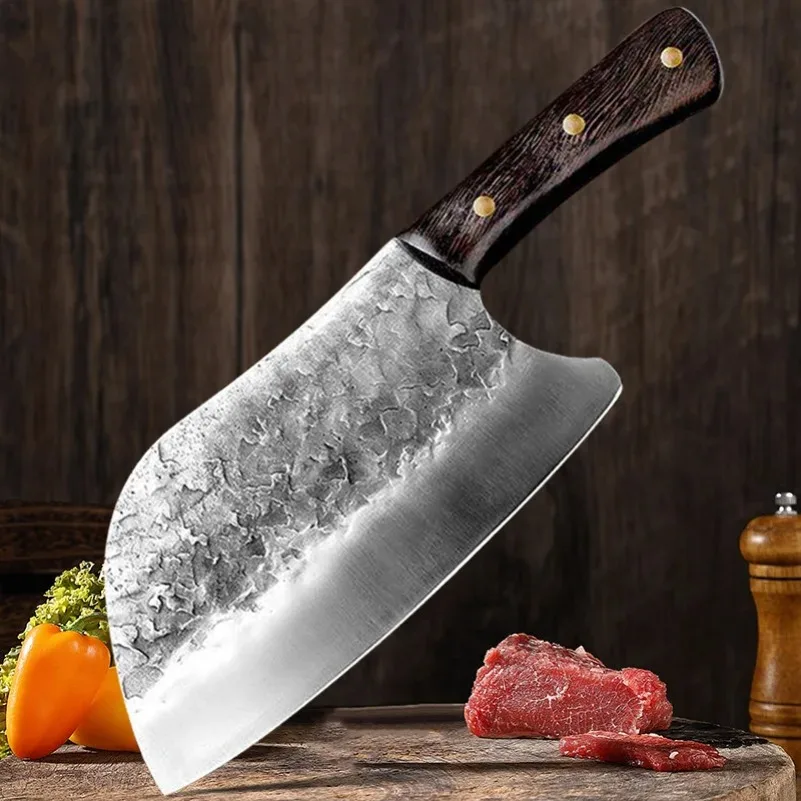 Handmade Forged Kitchen Knife Chef Knife High-carbon Bone Chopper Fish Knife Cleaver Meat Wooden Handle Kitchen Cooking Knives