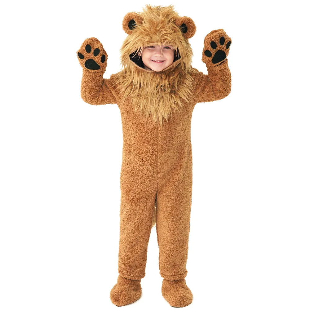 Cute Unisex Children Halloween Lion Costumes Kids Animal Cosplay Winter Pajamas Carnival Purim Christmas Stage Show Party Dress