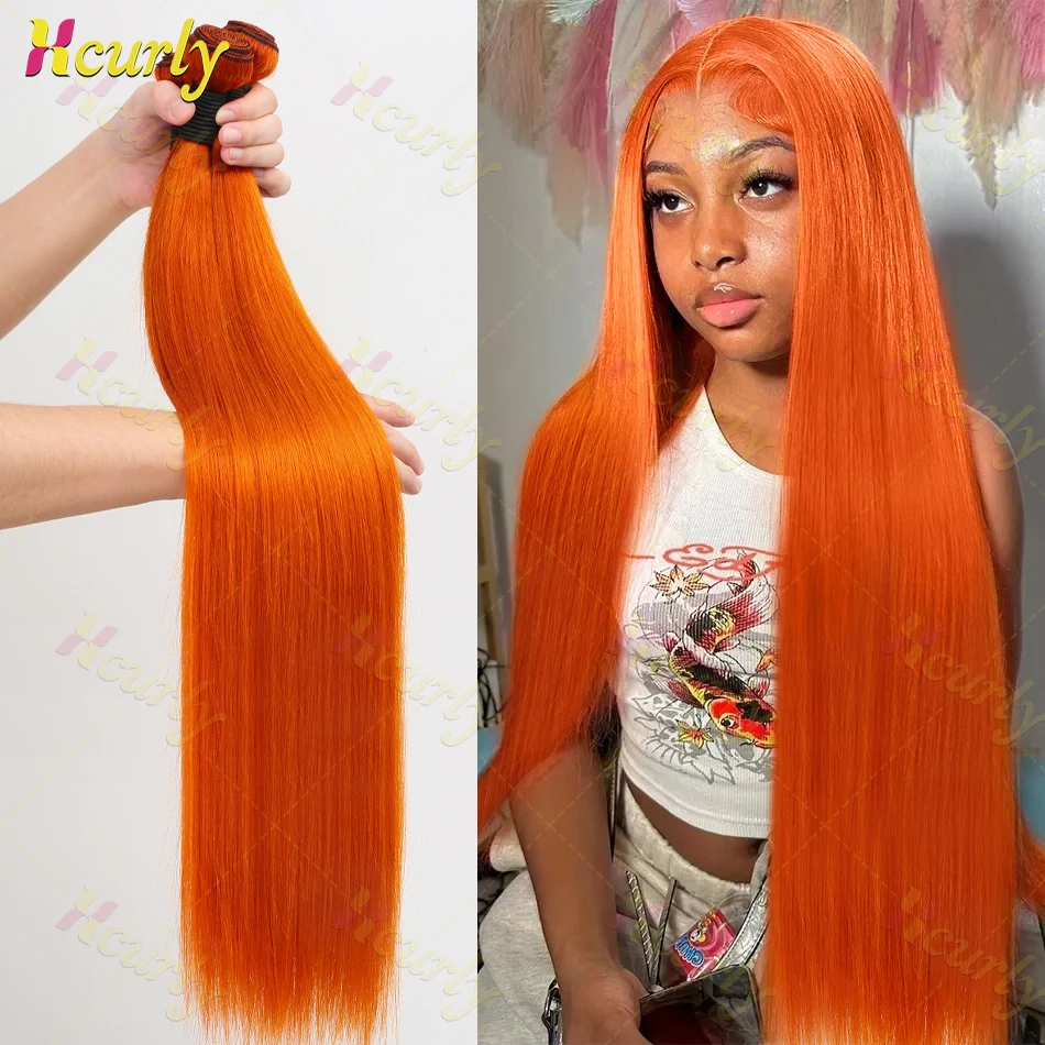 30 Inch Ginger Orange Raw 100% Virgin Bone Straight Human Hair Bundles Remy Indian Hair Extensions Tissage 350# Colored Weaving