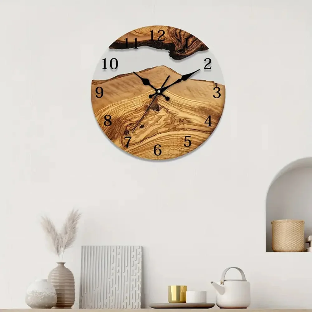 Wooden Silent Wall Clock 30CM Wood Grain Vintage Transparent Tempered Glass For DIY Decoration For Living Rooms