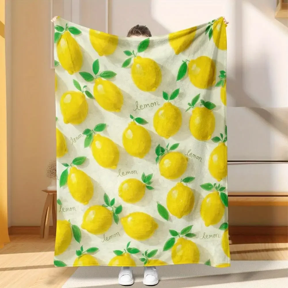 Retro lemon pattern Flannel printed blanket suitable for all seasons suitable for living room office sofa and travel