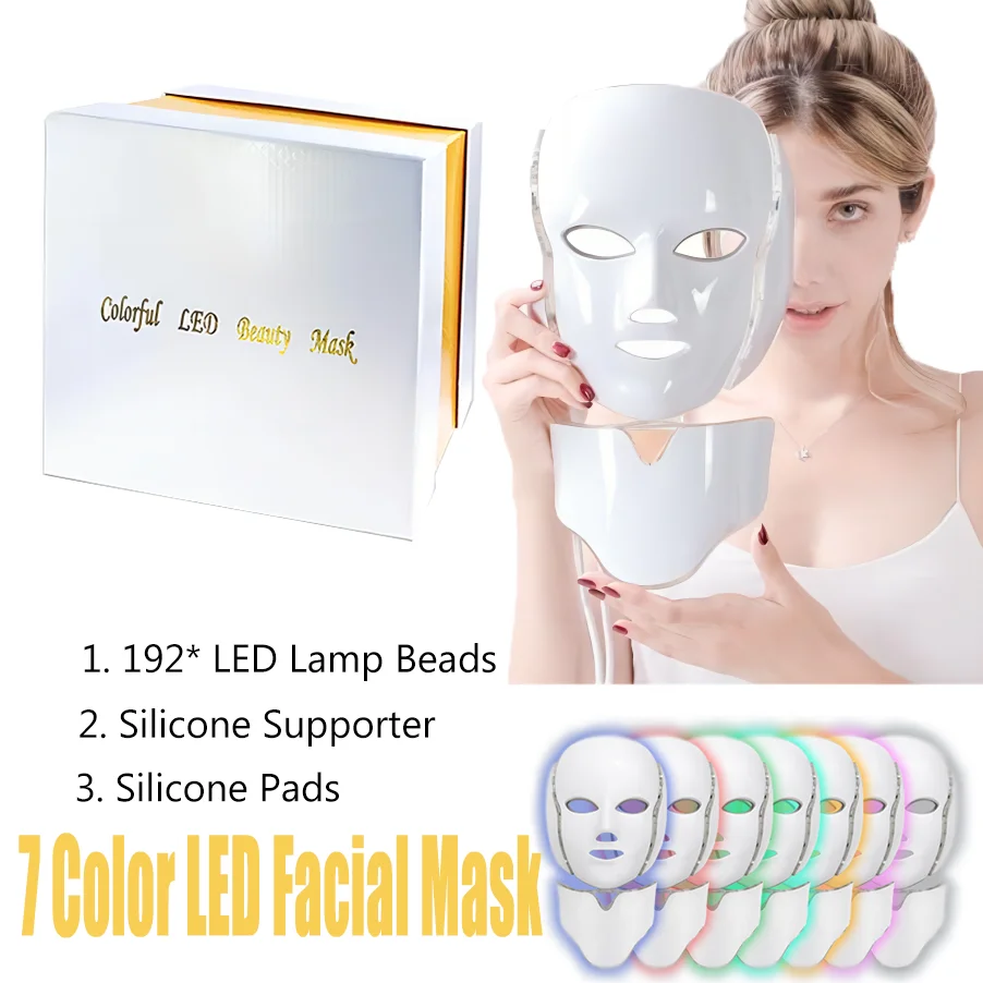 7 couleurs LED masque avec cou photothérapie masque rajeunissement de la peau anti - acné beauty equipment Lifting Facial tight