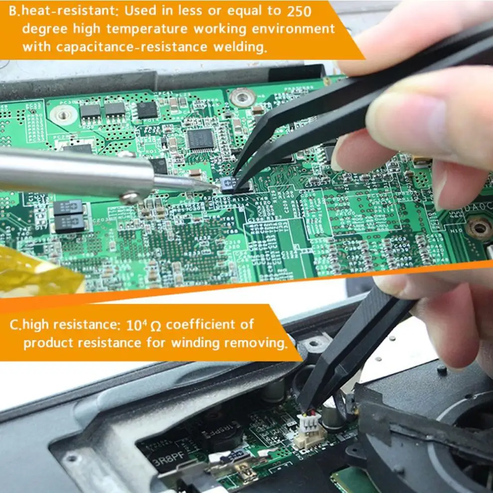 3pcs Electronics Industrial Tweezers Precision Anti-static Straight Tweezers Set Fit for Mobile Cell Phone Tablets Repair Tools