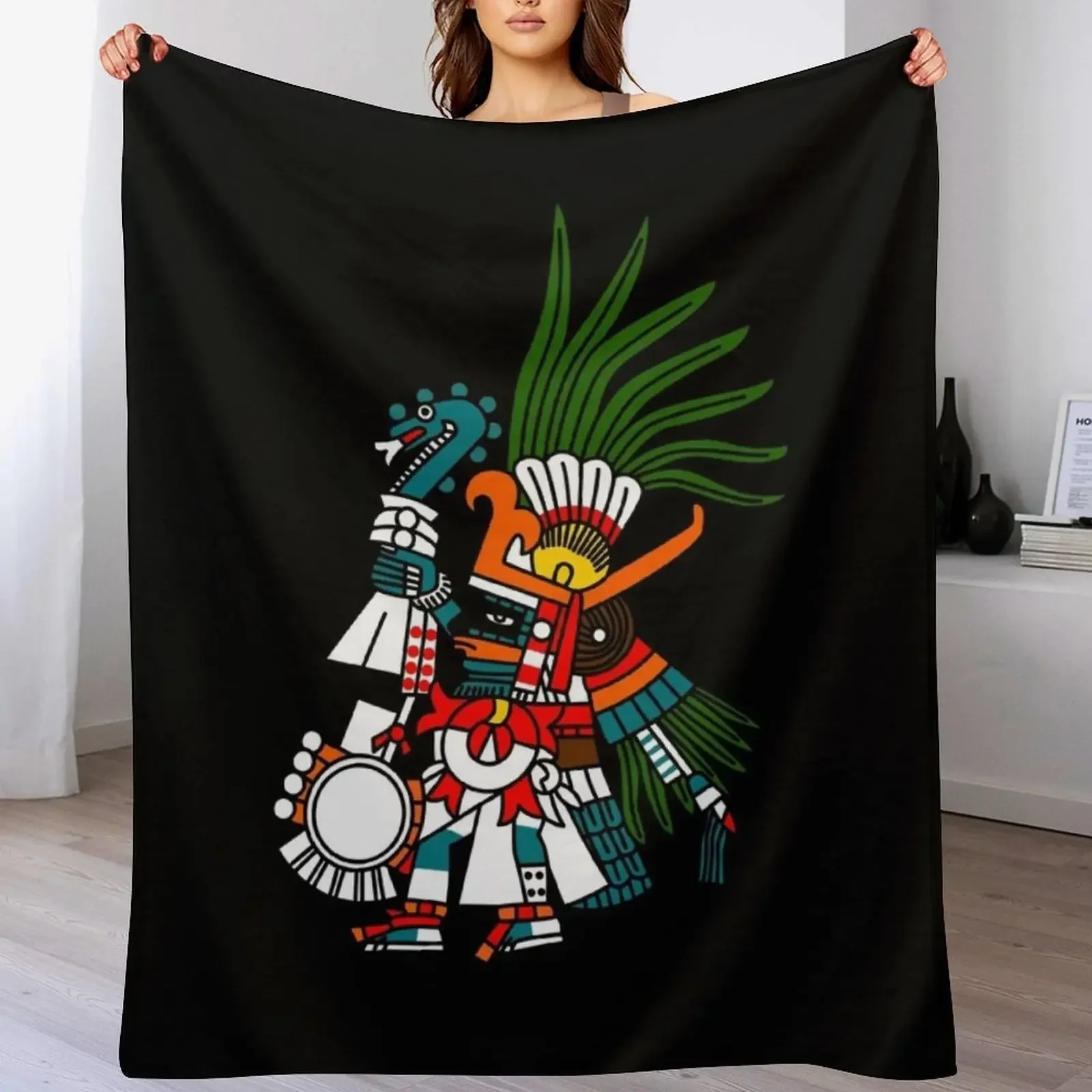 Aztec Deity Huitzilopochtli, “Turquoise Prince”, “Our Lord”, Codex Borbonicus. Throw Blanket cosplay anime Plaid Blankets