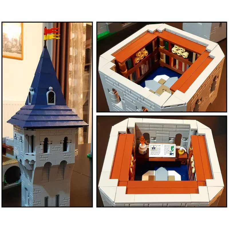 Custom MOC Medieval Castle Building Kit - Knights’ Courtyard & Tower with Low Wall - Educational Building Blocks Set for Kids, I