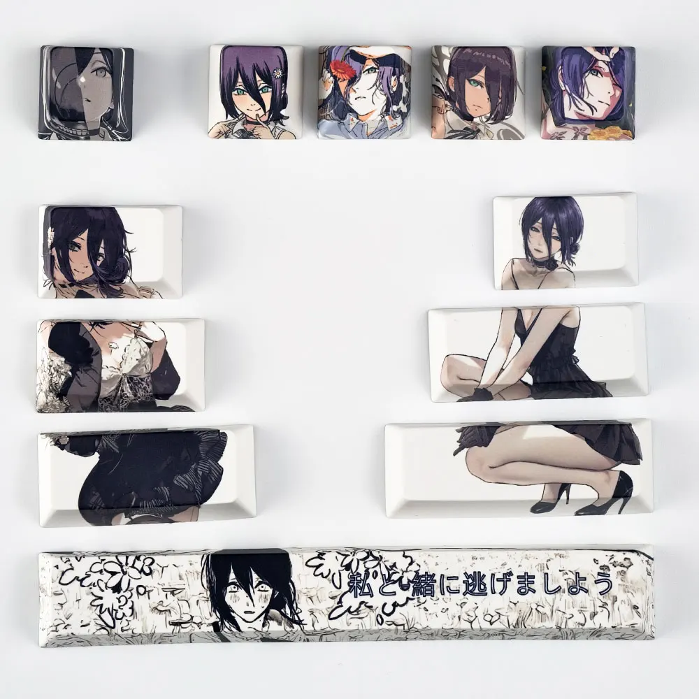 

12 шт., колпачки для клавиш Reze, вишневый профиль, бензопила, человек, персонаж аниме, колпачки для клавиш PBT, персонализированный дополнительный ключ, механическая клавиатура «сделай сам»