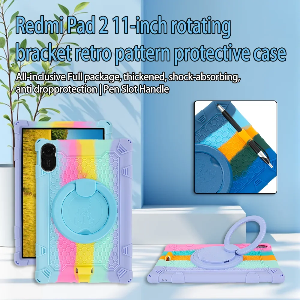 Soft Silicone Stand Case For Xiaomi Redmi Pad 2 11 inch 2025 360 Rotating Handle Kids Tablet Cover Redmi Pad 2 11'' Funda