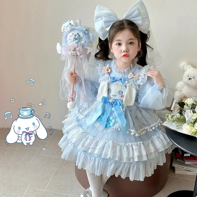 

Anime Cinnamoroll Vintage Lace Lolita Dress for Girls with Ruffled Tutu Skirt Cute Princess Layered Ball Gown Party Dress