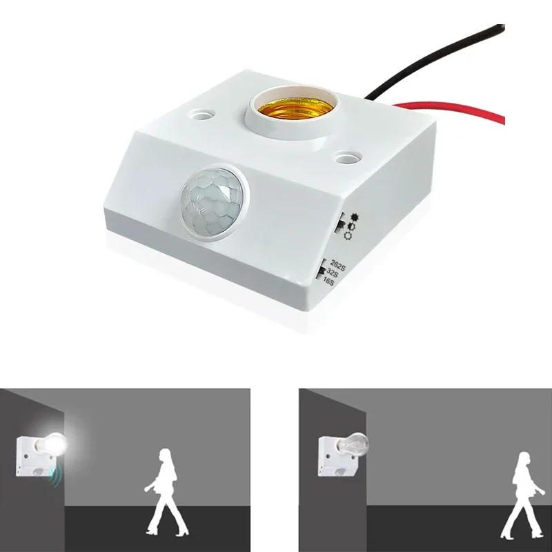 E27 Socket Holder AC110-240V LED Automatic Human Body Infrared IR Sensor Lamp Holder LED Bulb Light E27 Base Wall Lamp Holder