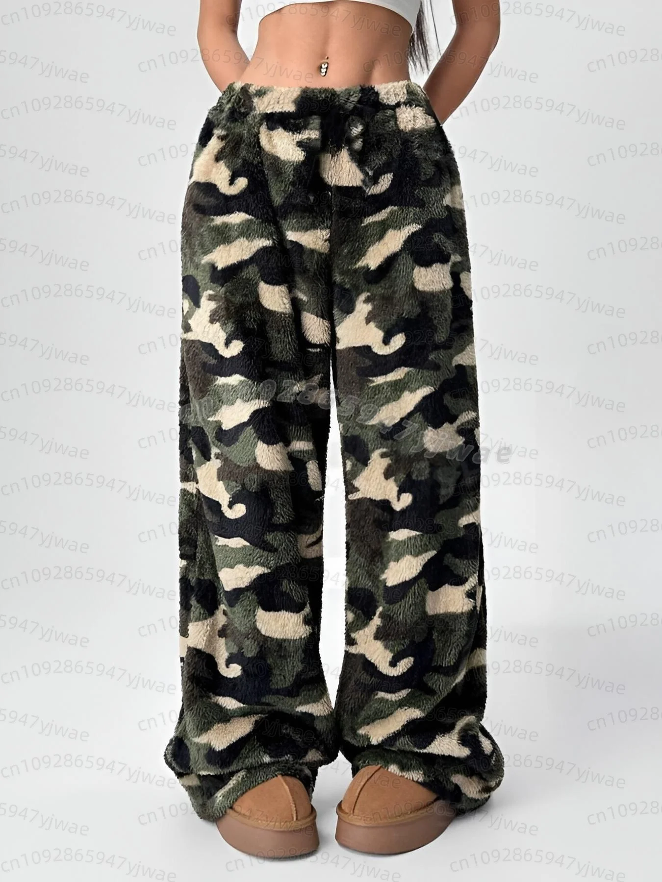 2026 Winter Damen Camouflage Leopardenmuster Plüsch Pyjamahose Weiche Hose Niedliche Damen Casual Home Anime Cartoon Pyjamahose – Detail 11