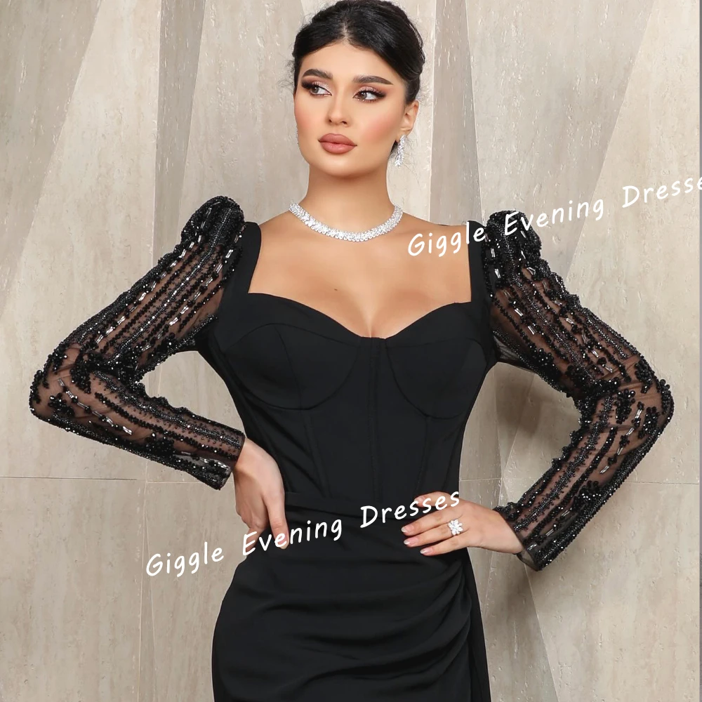 Giggle Crepe Sweetheart Beading Elegance Prom Gown Saudi Arab Illusion Slit Floor-Length Evening Party Dresses for Women 2024