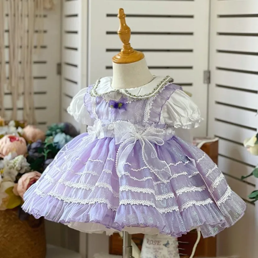 

Spanish Vintage Lolita Princess Ball Gown Lace Bow Bead Design Birthday Baptism Party Dresses For Girls Easter Eid A2760