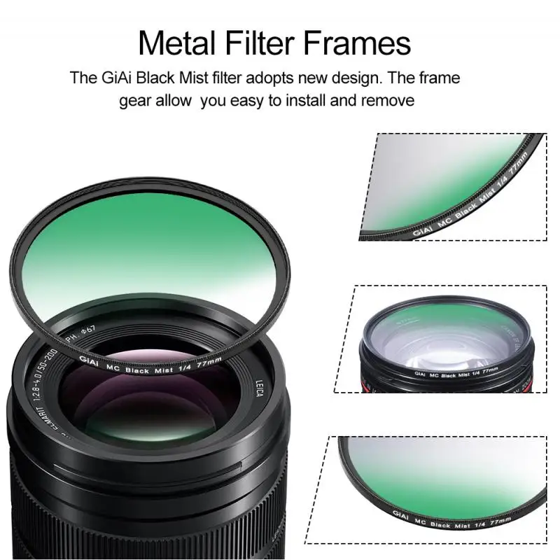 GiAi MC Black Mist Filter Slim Frames Waterproof Multi-layer Coating Camera Lens Filter 1/8 1/4 1/2 1 55mm 67mm 72mm 77mm 82mm