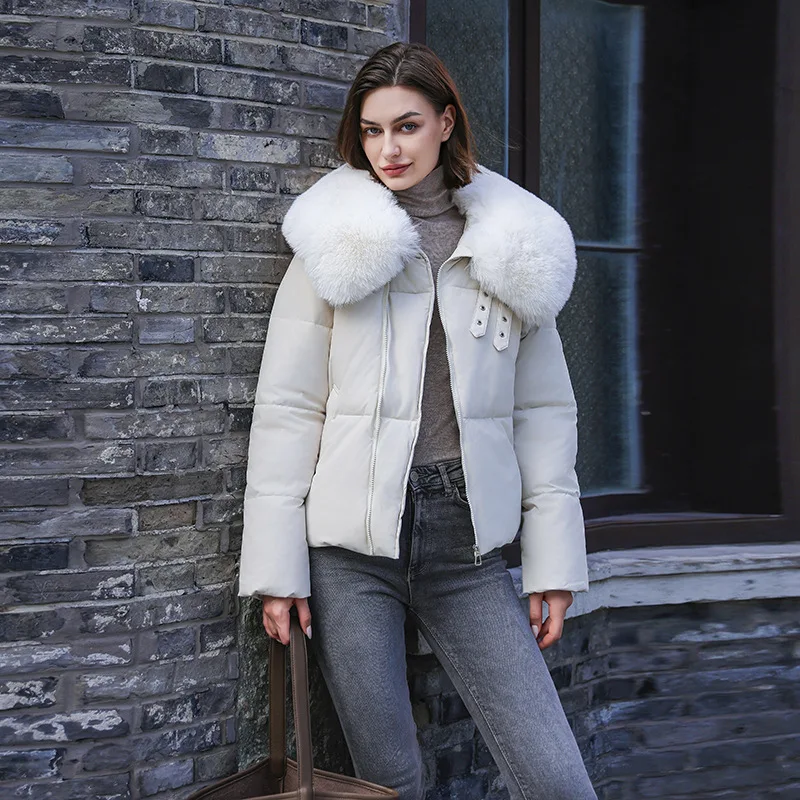 Puffer Jacket  Coat Women Winter Jacket Faux Fur Collar Short Length 2024 New Chic Autumn Coats