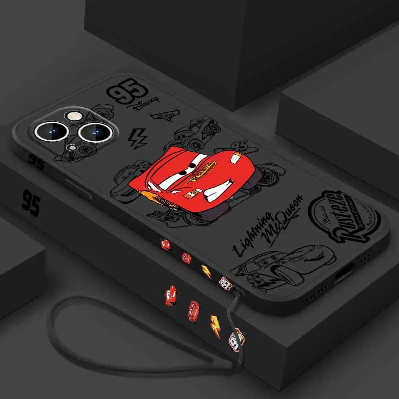 Lightning McQueen 95 Auto's Voor Apple iPhone 17 16 15 14 13 12 Pro Max Plus Zachte Capa Cover Funda Vloeistof Links Touw Telefoon Case
