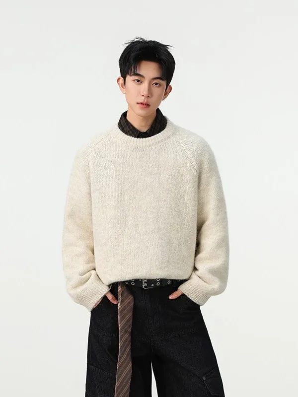 

Cleanfit Men's round Ne Knitwear Soft Loose Fit Autumn Winter Lazy Sle Inner Wear Beige Faionable Long Sve Top