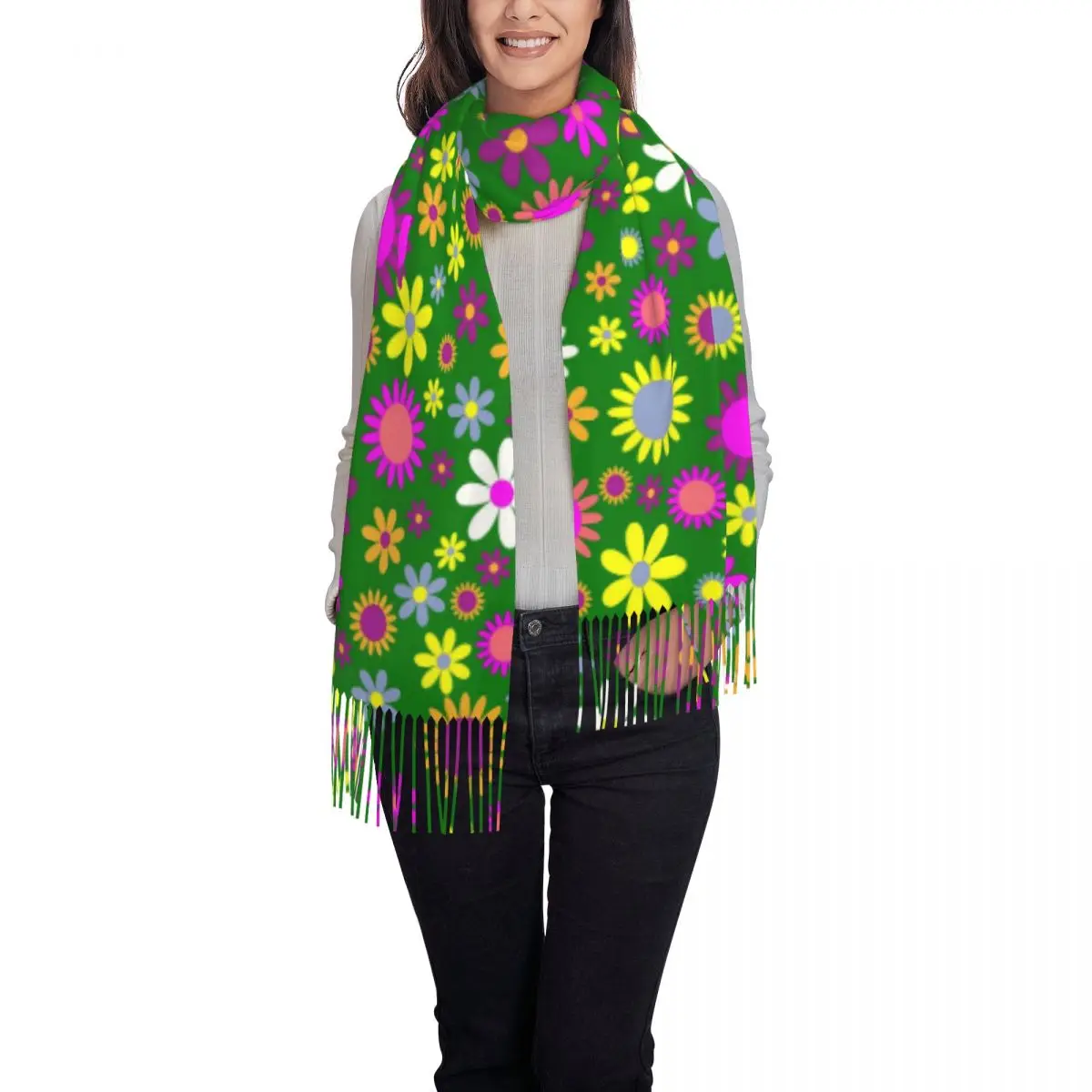 Warm Soft Scarf Autumn Flower Power Shawls and Wraps Bright Floral Custom Bandana Ladies Luxury Brand Scarves Wraps