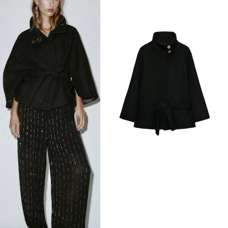 

Winter New High Collar Long Sve ort Coat Women's Faion Belted Outerwear Casual Sle Polyester Fiber 00% No Hat