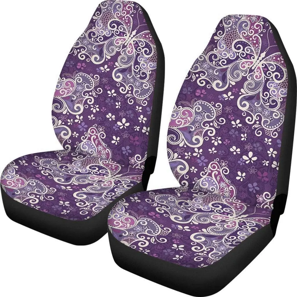 

Purple Vintage Butterfly Floral Universal Car Seat Covers A Set of 2 Bucket Front Seat Protector for SUV Sedan Car Seat Cover