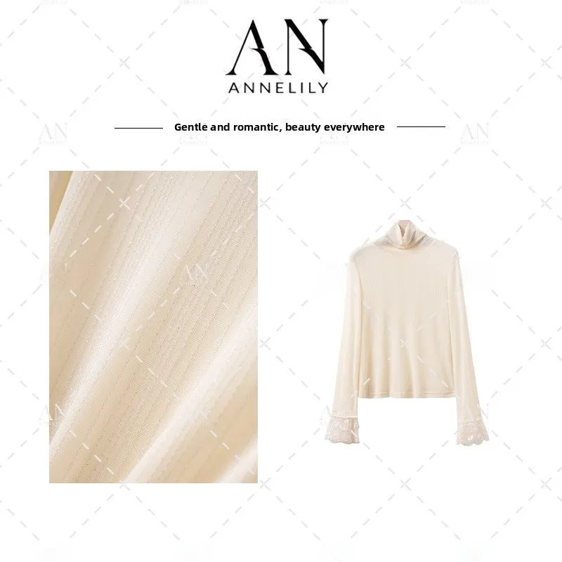 

Annelily маленькая вязаная основа с высоким воротником irt, женская повседневная одежда Long Sve, дышащее удобное волокно из полиэстера