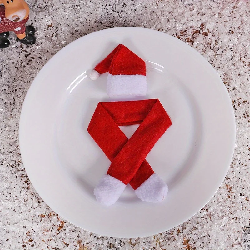 2pcs/set Christmas Creative Home Goods Non- Scarf + Hat Wine Bottle Decoration, Christmas Wine Bottle Decoration