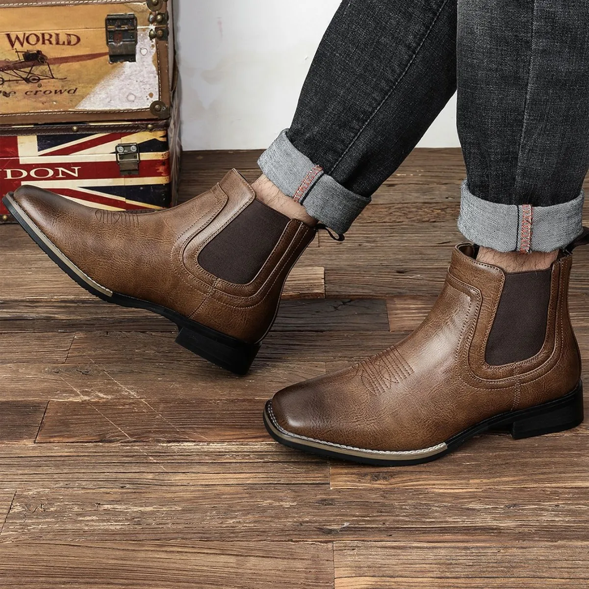 Men's Classic Retro Western Cowboy Leather Boots Comfortable Breathable Stylish And Trendy Footwear