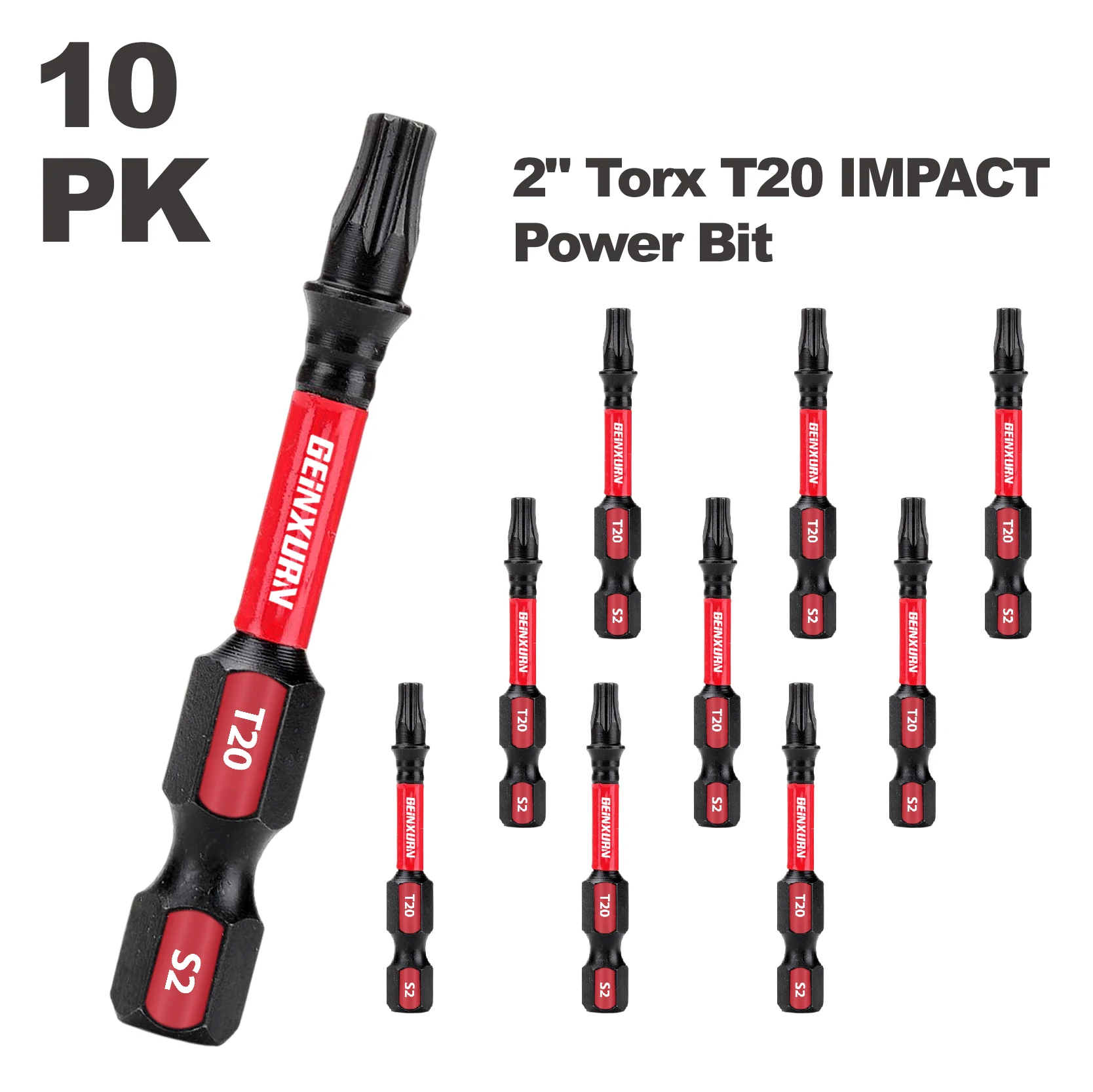 GEINXURN T20 2In. Impact Tough Magnetic # 20 Torx Head Power Bits, S2 gelegeerd staal T20 schroevendraaierbitset