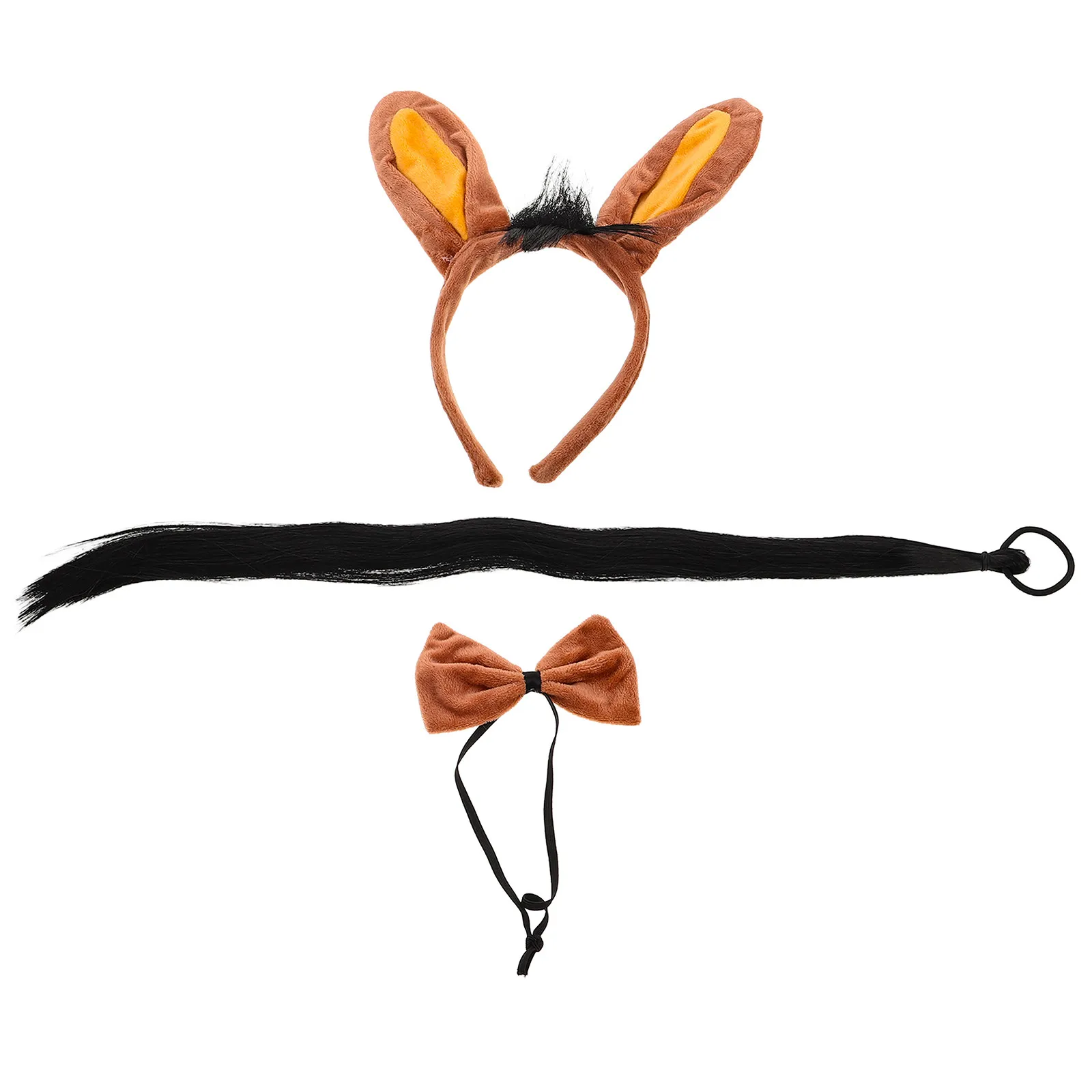3Pcs Donkey Costume Accessory Set Ears Headband Tail Bowtie Animal Roleplay Halloween Cosplay Supplies Halloween Donkey Costume