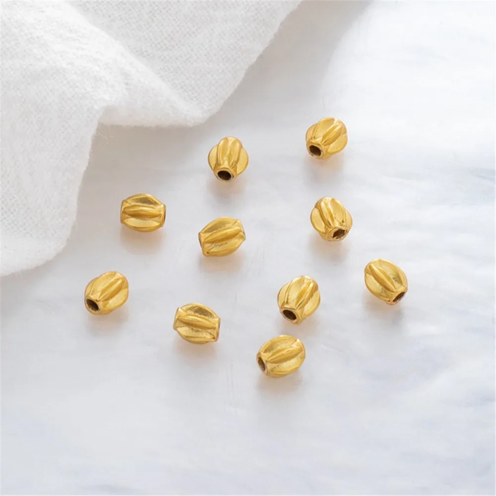 18K Matte Gold Lantern Beads, 4mm, Through-hole Separated Bead, Bracelet, Necklace, DIY Handmade Jewelry Accessories Loose Beads