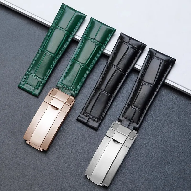 20 مللي متر حزام ساعة من الجلد الطبيعي لرولكس دايتونا الغواصة أسود أخضر المياه شبح ساعة اكسسوارات الرجال الساعات