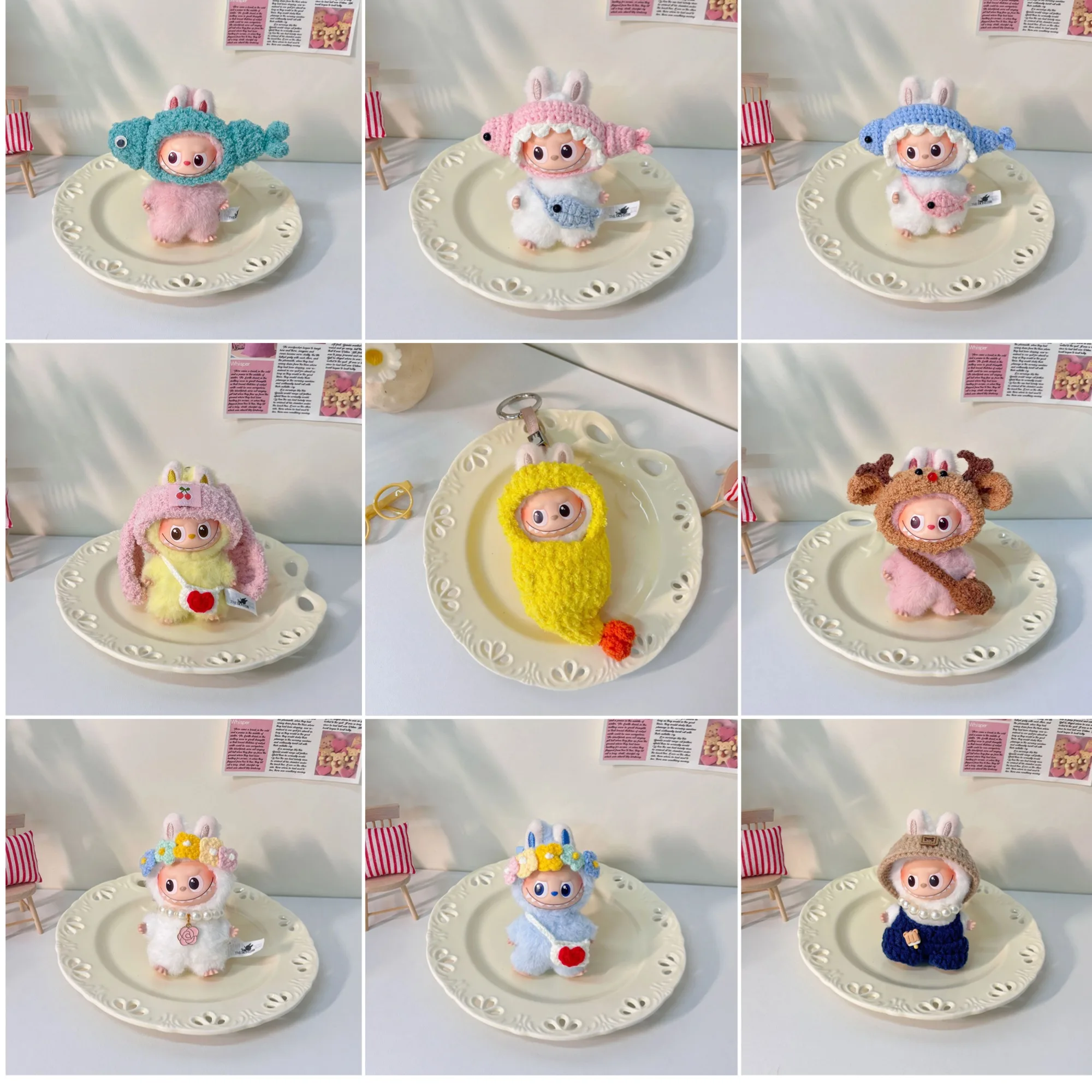 

10cm Mini LABUBU Clothes New Outfits For 4.0 Gen Cute Animal Hand-Knitted Plush Headcover With Small Crossbody Bag