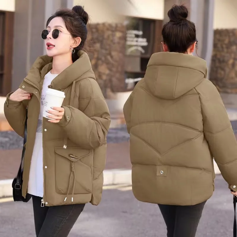 2024 neue Damen jacke Winter Daunen Baumwoll jacke weibliche koreanische Mode Kapuze lose verdicken warme Frauen Mantel kurze Mantel Tops