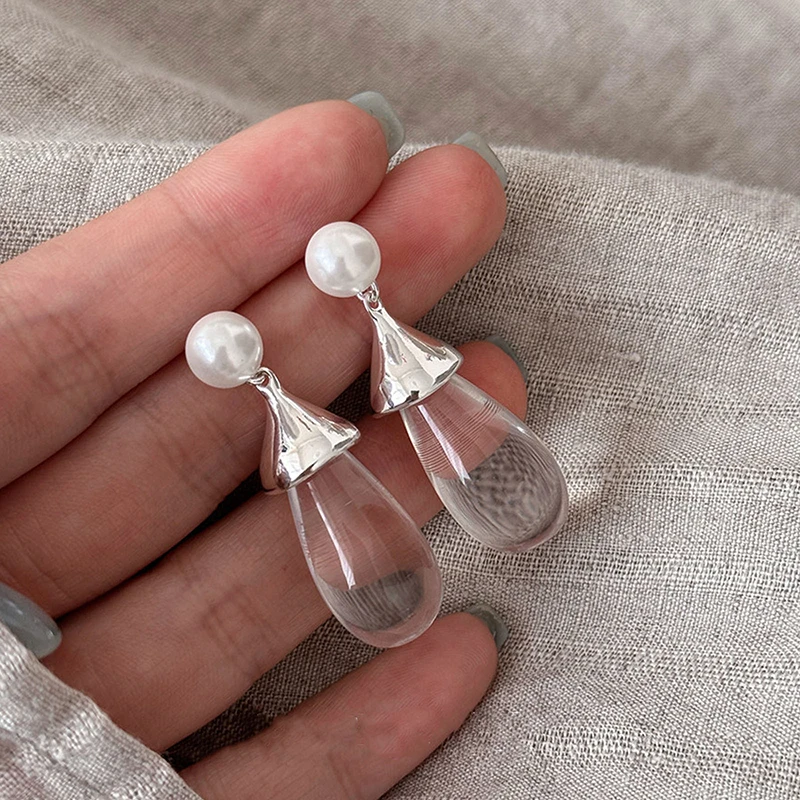 GANPUP Transparente Kristallkugel Tropfenförmige Hängeohrringe für Damen, Modische Ohrstecker, Schmuckzubehör, Geschenk für Partys – Detail 1