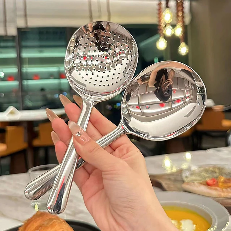 Stainless Steel Ladles For Serving Soup Rice Serving Spoon Drain Hole Heat Insulated Handle Kitchen Utensils For Daily Use