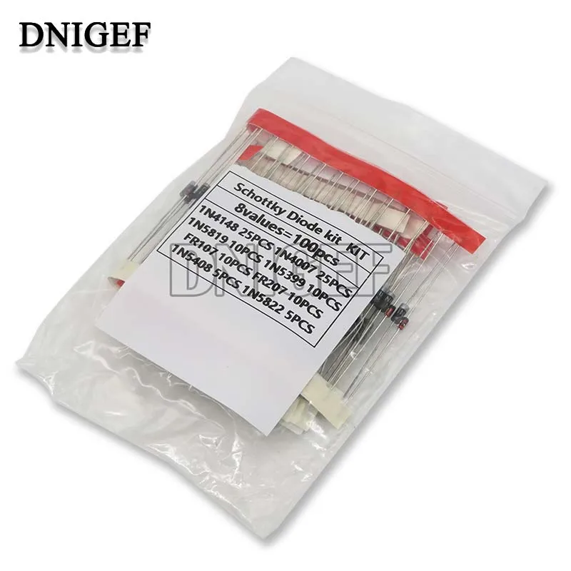 8Values Schottky Diode Rectifier Diodes Kit 1N4148 1N4007 1N5819 1N5399 1N5408 1N5822 FR107 FR207 Fast Switching Diode 100PCS